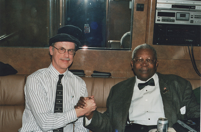 Dean Alger and B.B. King in a friendly embrace